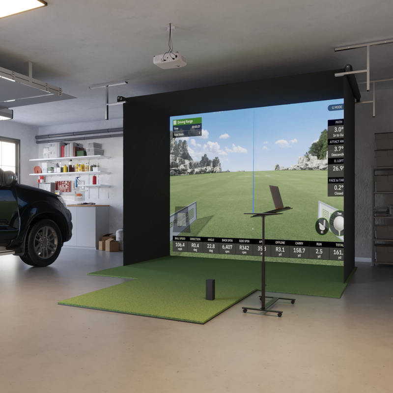 Square Golf Retractable : with impact screen, projector setup